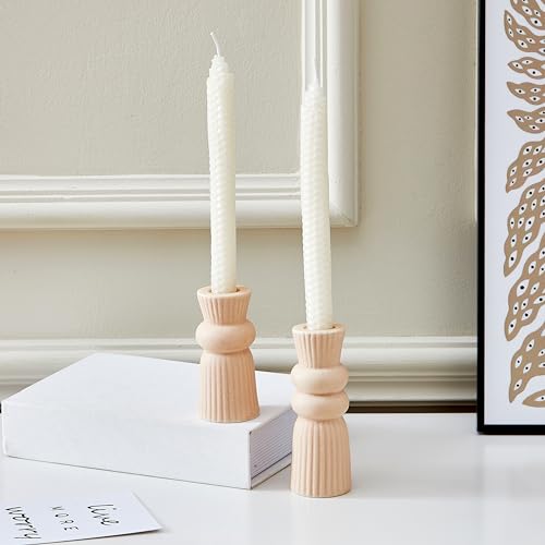 Minimalist Beige Ceramic Knot Candle Holders Set