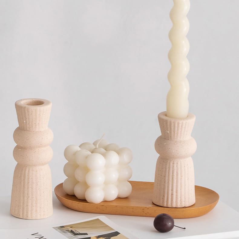 Minimalist Beige Ceramic Knot Candle Holders Set
