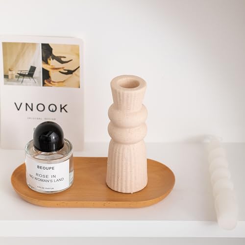 Minimalist Beige Ceramic Knot Candle Holders Set