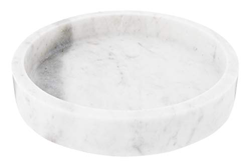 Minimalist Carved Marble Round Tray, 8" White