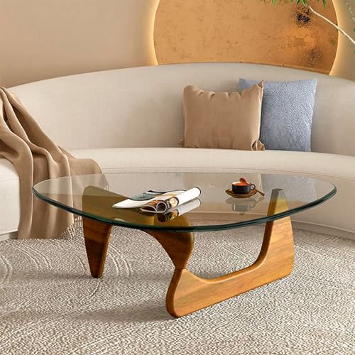 Walnut Triangle Coffee Table with Clear Glass Top