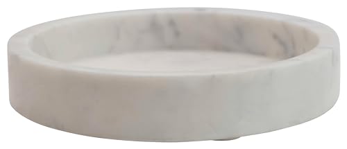 Minimalist Carved Marble Round Tray, 8" White
