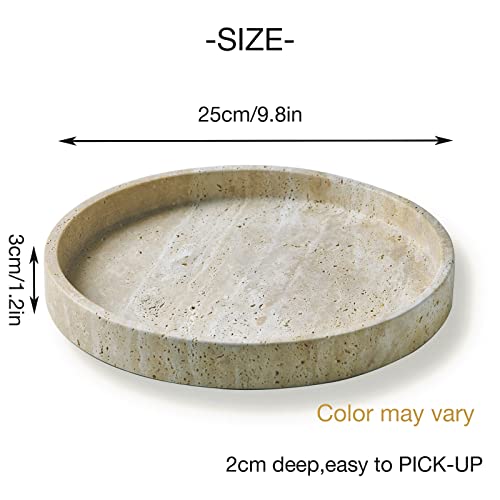 Beige Travertine Round Vanity Tray for Minimalist Decor