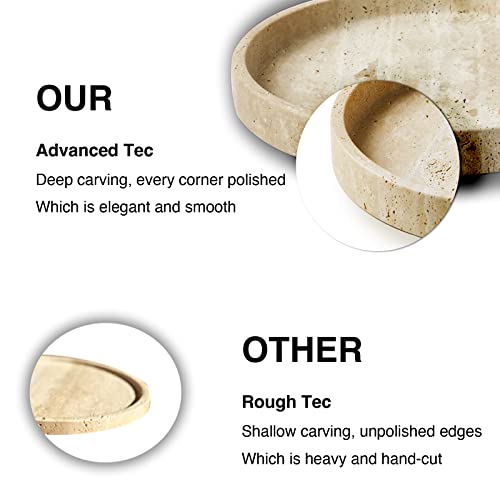 Beige Travertine Round Vanity Tray for Minimalist Decor