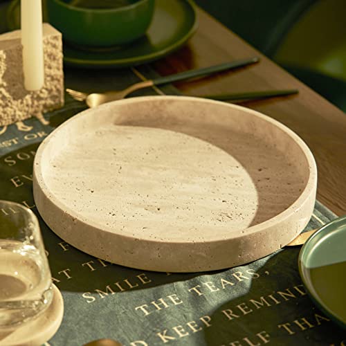 Beige Travertine Round Vanity Tray for Minimalist Decor