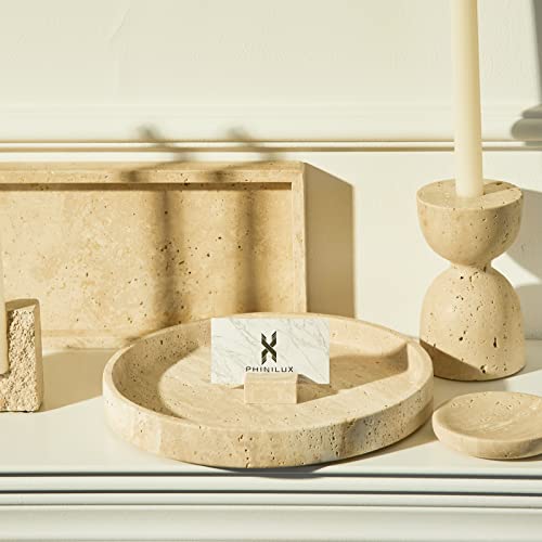 Beige Travertine Round Vanity Tray for Minimalist Decor