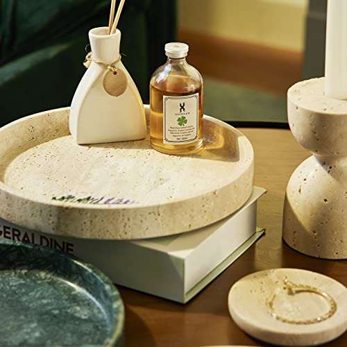 Beige Travertine Round Vanity Tray for Minimalist Decor