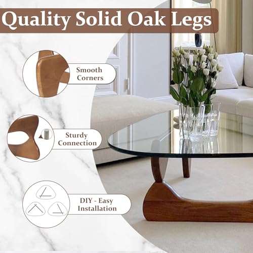 Walnut Triangle Coffee Table with Clear Glass Top