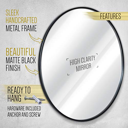 24" Round Black Frame Wall Mirror - Minimalist Design