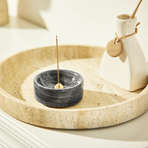 Beige Travertine Round Vanity Tray for Minimalist Decor