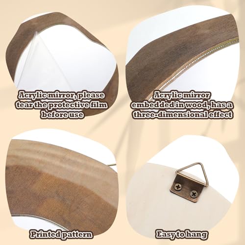 5-Piece Natural Wooden Frame Circle Mirror Set
