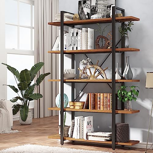 Tall 5-Tier Wood and Metal Minimalist Bookshelf