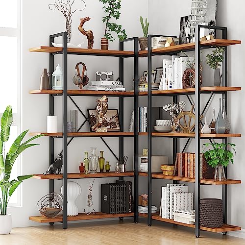 Tall 5-Tier Wood and Metal Minimalist Bookshelf