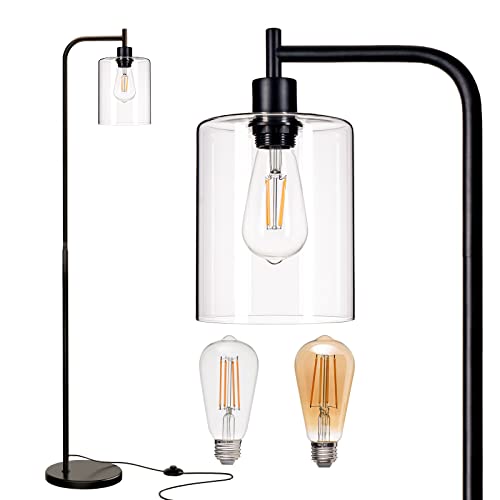 Sleek Black Floor Lamp with Glass Shade