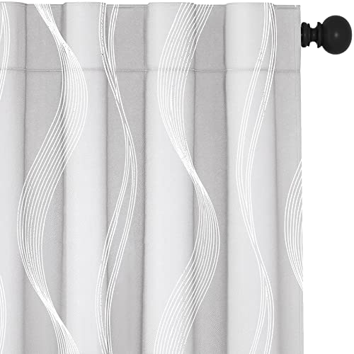 Wave Striped Minimalist Blackout Curtains, Light Silver Grey