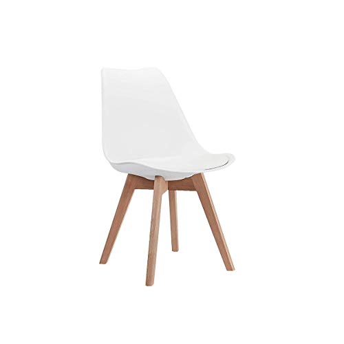 Mid Century Modern White Side Chair with Wood Legs