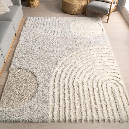 Beige Abstract Shag Area Rug 4x6