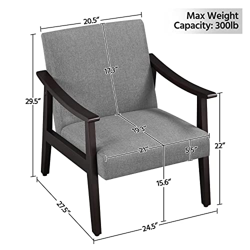 Gray Linen Minimalist Accent Chair - 28" D x 24.5" W