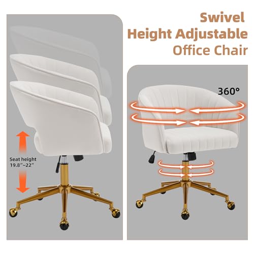 Beige Velvet Swivel Desk Chair with Gold Base