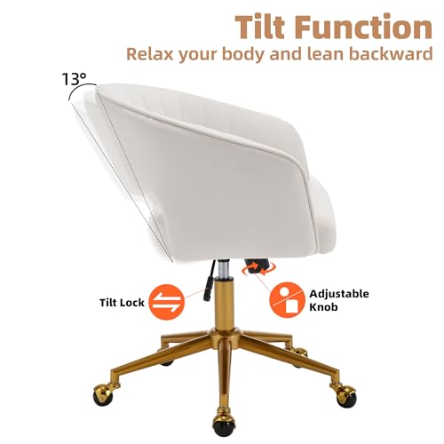 Beige Velvet Swivel Desk Chair with Gold Base