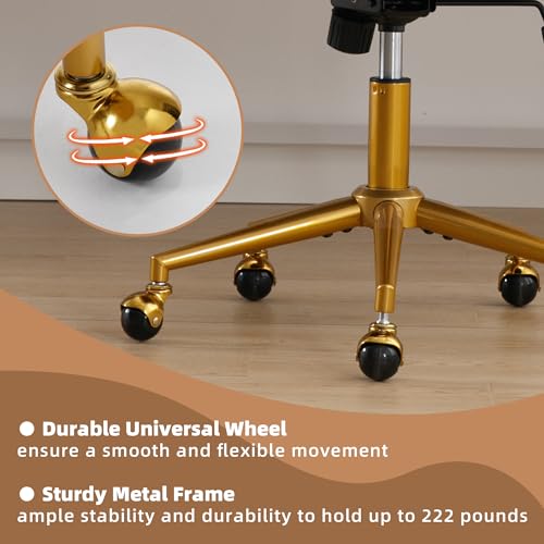 Beige Velvet Swivel Desk Chair with Gold Base
