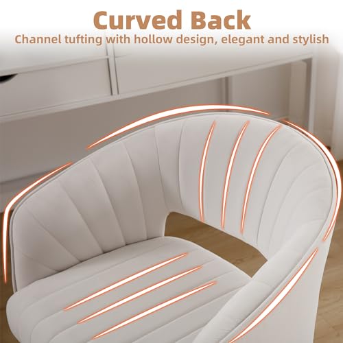 Beige Velvet Swivel Desk Chair with Gold Base