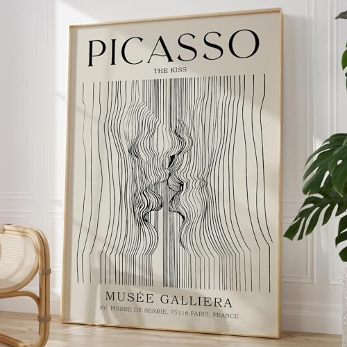 Beige Abstract Line Art Kissing Couple Print