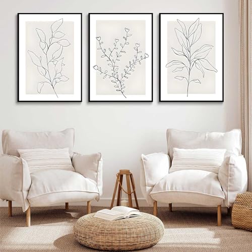 Set of 3 Minimalist Botanical Canvas Prints