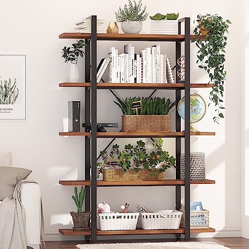 Tall 5-Tier Wood and Metal Minimalist Bookshelf