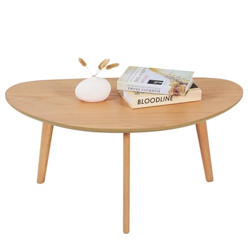 Minimalist Oval Coffee Table in Natural Wood