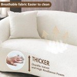 Curved White Velvet 3-Seater Minimalist Sofa