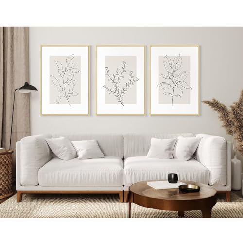 Framed Minimalist Botanical Canvas Art Set of 3