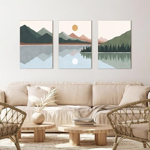 Boho Watercolor Mountain Canvas Wall Art, 12x16