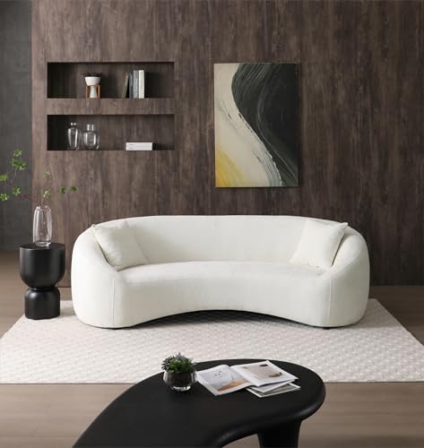 Curved White Velvet 3-Seater Minimalist Sofa