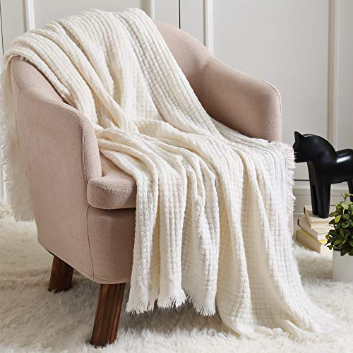 Boho Knitted Throw Blanket - Off White 50"x60