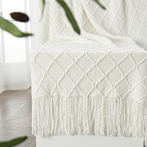 Knitted Tassel Throw Blanket for Minimalist Decor