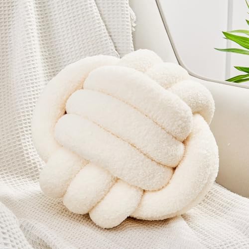 Ivory Handmade Knot Round Throw Pillow