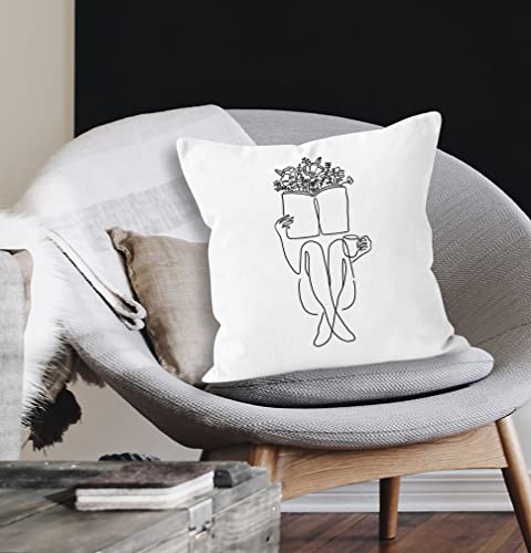 Abstract Woman Outline Reading Pillow Cover 18"x18