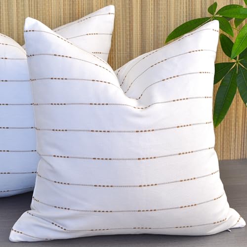Cream Geometric Striped Pillow Covers - Set of 2
