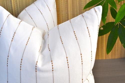 Cream Geometric Striped Pillow Covers - Set of 2