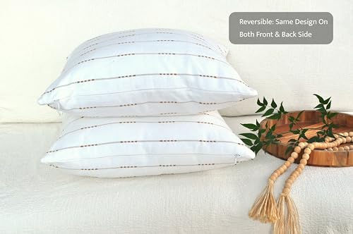 Cream Geometric Striped Pillow Covers - Set of 2