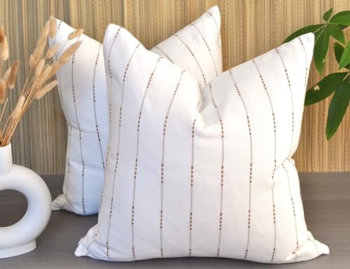 Cream Geometric Striped Pillow Covers - Set of 2