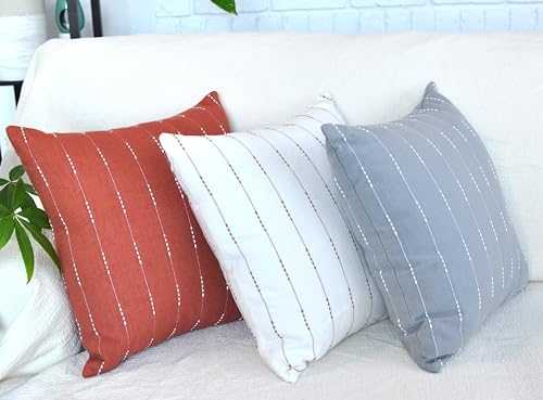 Cream Geometric Striped Pillow Covers - Set of 2