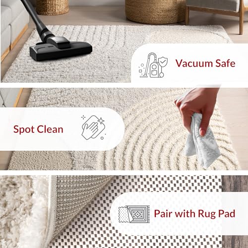 Beige Abstract Shag Area Rug 4x6