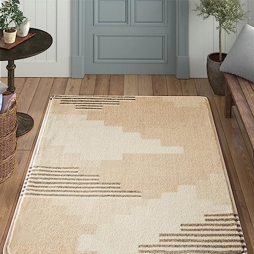Khaki Minimalist Washable Area Rug 4x6