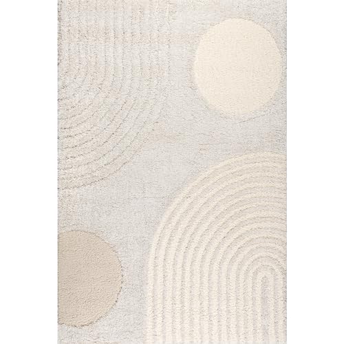 Beige Abstract Shag Area Rug 4x6