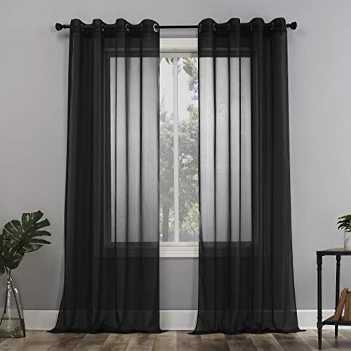 Black Sheer Voile Grommet Curtain Panel 59"x95