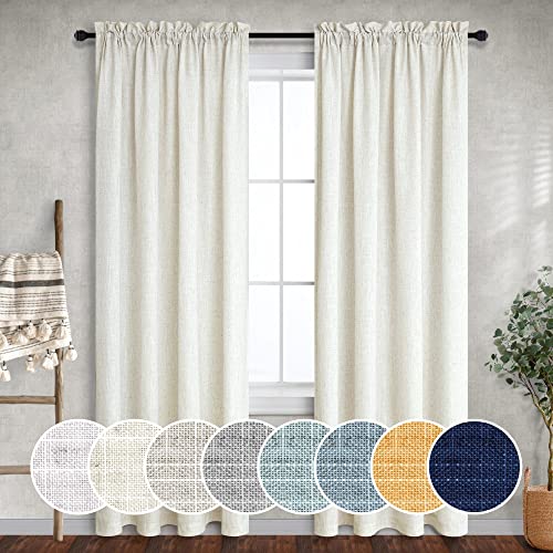 Ivory Linen Boho Curtains - 84 Inch, 2 Panels