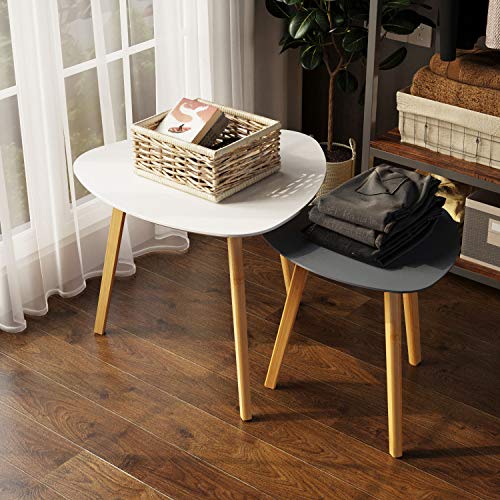BAMEOS Bamboo Nesting Triangle End Tables Set