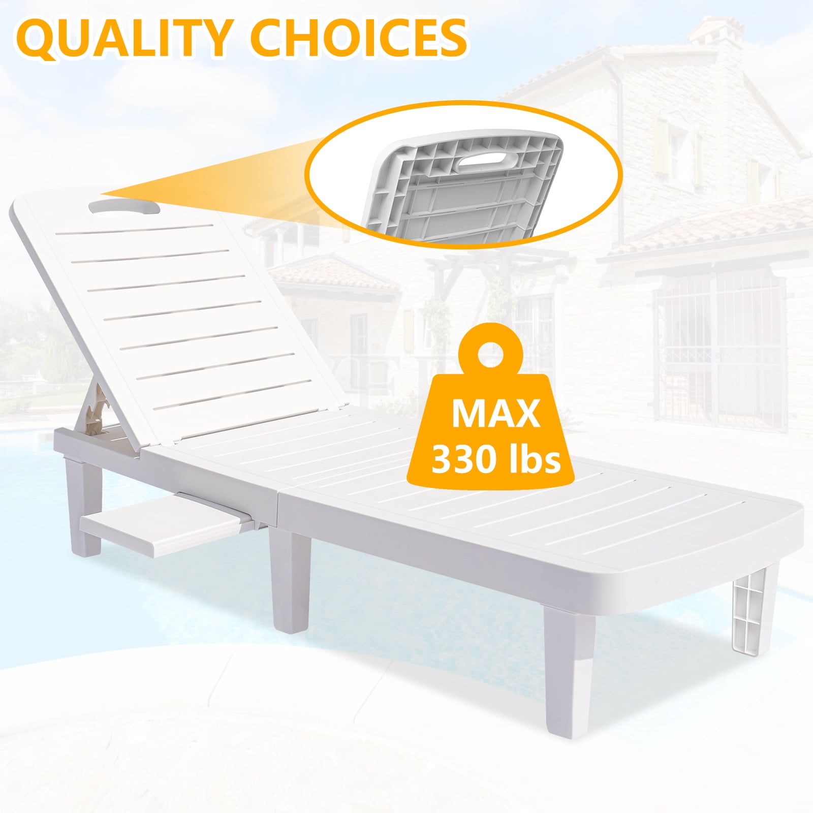Outdoor Lounge Chair Set with Adjustable Backrest & Table